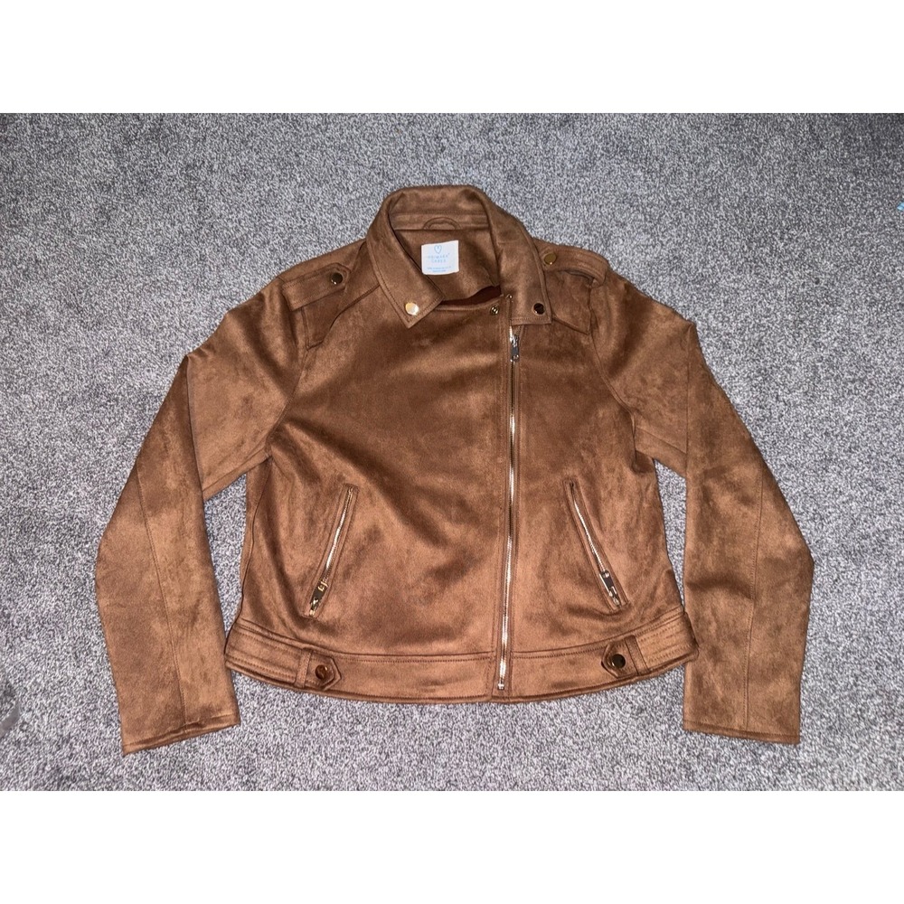 Primark Women's Brown Faux Suede Biker Jacket - Large